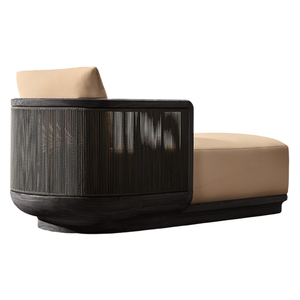 Chaise longue d'extérieur moderne en teck foncé, durable, avec coussin confortable en corde tressée, pour parc, villa, hôtel - Product Image 3