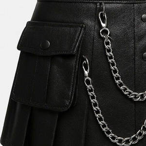 Kilt utilitaire en cuir véritable pour homme, noir, avec poche cargo et chaîne métallique, streetwear gothique fait main - Product Image 4