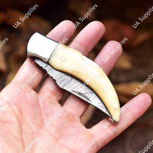 Couteau de survie de camping en acier Damas, manche ergonomique, magnifique étui en cuir, lame à pointe tombante, fabrication industrielle ODM/OEM - Product Image 6