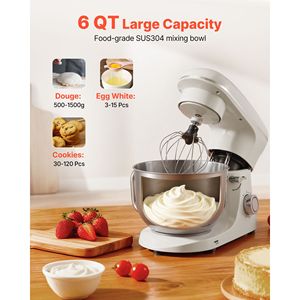 Impastatrice Planetaria in Acciaio Inox da 6QT, 660W, 6 Velocità, con Testa Inclinabile e Frusta a Filo per Pasticceria - Product Image 5