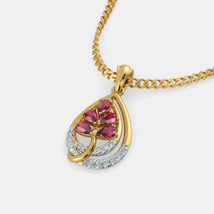 Collar con Colgante de Diamante Cultivado en Laboratorio en Forma de Lágrima y Hoja de Rubí en Oro Amarillo - Product Image 5