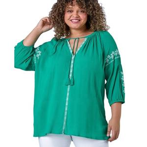 Blusa de algodón con estampado ucraniano bohemio de talla grande para mujer, blusa informal de manga larga con logotipo bordado a mano para fiestas de verano primavera - Product Image 1