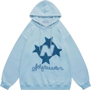 เสื้อฮู้ดโอเวอร์ไซส์สีฟ้าอ่อนสำหรับผู้ชาย ปักโลโก้ N Star สไตล์ลำลอง สตรีทแวร์ ผ้าฝ้ายเฟรนช์เทอร์รี่ เหมาะสำหรับใส่ในฤดูใบไม้ร่วง - Product Image 1