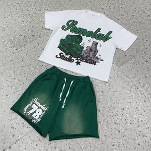 เสื้อยืดและกางเกงขาสั้นพิมพ์ลายสกรีนแบบกำหนดเอง รุ่นปี 2026 ผ้าคอตตอน 100% ยูนิเซ็กซ์ ทรงหลวม ซักย้อมสีแบบแอซิด ความยาวระดับเข่า แห้งเร็ว ระบายอากาศได้ดี - Product Image 4