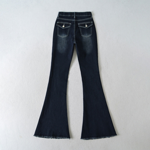 Jean long évasé vintage respirant et à séchage rapide pour femme, avec fermeture éclair, en denim uni, 2 coloris, collection été Muzamin Apparel - Product Image 3