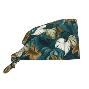 Tropical Leaf Print <b>Scrub</b> <b>Cap</b> Cotton Polyester Woven Unisex Hospital Accessory - Product Image 1