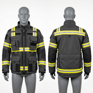 Veste de travail de sécurité en polyester et coton de qualité supérieure 320 GSM, gris et noir avec empiècements contrastants, logo tissé personnalisé - Product Image 1