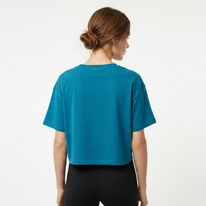Women <b>Crop</b> <b>Top</b> T-Shirt Short Sleeve Boxy Jersey Embroidered Oversized Streetwear Casual Summer OEM Custom - Product Image 3