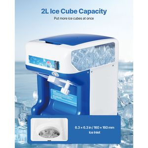 Macchina Elettrica Professionale per Ghiaccio Tritato, 286 libbre/ora, Contenitore da 2L, 250W, 1500 RPM, da Tavolo, per Ghiaccio a Cubetti e Coni di Neve - Product Image 4