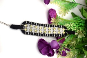 Luxury Rhodium Plated Silver Bracelet with Diamond and Accents Black Woven Band Women's Wedding Engagement <b>Gift</b> Jewelry - Product Image 3