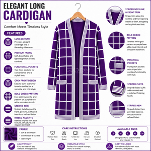 Cosh International Sorority Sisterhood Acrylic <b>Purple</b> Plaid Knitted Long <b>Cardigan</b> Anti Pilling Office <b>Cardigan</b> Design - Product Image 6