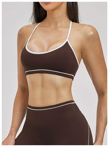 Women's 2 Piece Yoga Set Solid Brown Scoop Neck Spaghetti Strap <b>Crop</b> Top High Waist Full Length <b>Leggings</b> Seamless Contrast Quick - Product Image 2