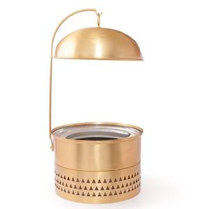 Calentador de Alimentos de Lujo Dorado con Acabado Cepillado, Tapa de Cúpula Colgante y Base Perforada Elegante para Hostelería y Eventos de Buffet - Product Image 1