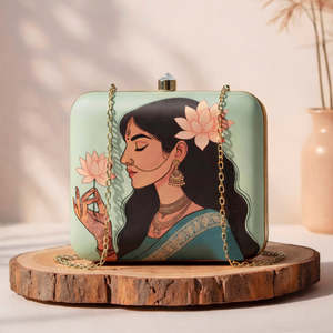 Bolso de Mano Tipo Clutch con Estampado de Loto Verde Pastel, Diseño Étnico, para Fiestas, para Mujer - Product Image 3