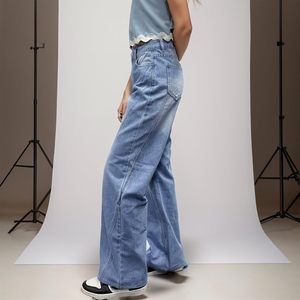Vintage Mid Waist <b>Jeans</b> for <b>Women</b> Wide Leg <b>Baggy</b> Straight Leg Relaxed Fit Long Denim Pants Breathable Flared Style - Product Image 5