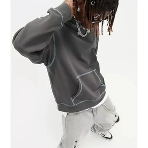 Custom Men's Contrast <b>Stitch</b> Fleece Eco-Friendly Breathable Pocket <b>Oversized</b> 400GSM Heavyweight Cotton Charcoal Grey <b>Hoodie</b> - Product Image 4