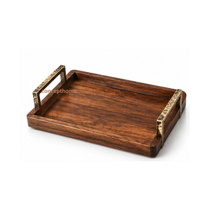 Plateau de rangement rectangulaire en bois avec poignées en laiton, finition laquée, design moderne et luxueux, multifonction, compatible lave-vaisselle, pour usage sur table, individuel - Product Image 1