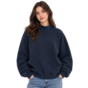Fabricante de Sudaderas al por Mayor, Sudaderas Personalizadas de Cuello Alto en Mezcla de Algodón Vintage para Mujer - Product Image 3