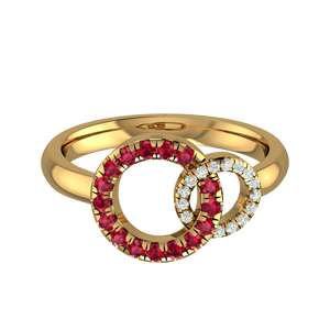 925 Sterling Silver Gold Plated Double <b>Circle</b> <b>Ring</b> with Red & White Cubic Zirconia | Modern Geometric Fashion <b>Ring</b> for Women - Product Image 5