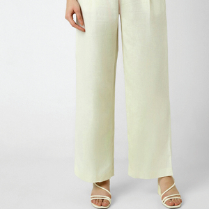 Pantalon large vert clair pour femme, taille haute, fermeture boutonnée, coupe ample, longueur cheville, couleur unie, en lin, style été minimaliste - Product Image 4