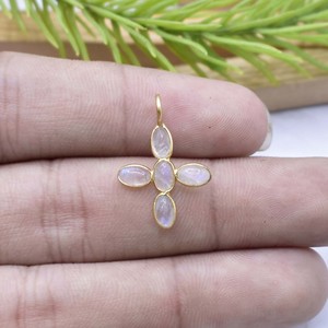 Natural <b>Moonstone</b> Cross <b>Pendant</b> Gold Plated Oval Gemstone Charm Bezel Set Minimal Spiritual Jewelry Women Gift - Product Image 4