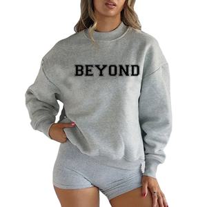 Sweat-shirts longs personnalisés de haute qualité pour femmes, automne-hiver, en coton et polyester, avec broderie personnalisée, motif uni - Product Image 1
