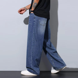 Custom Men's Denim Jeans Casual Streetwear Pants Straight Fit Washed Cotton <b>Trousers</b> for Clothing Brands - Product Image 4