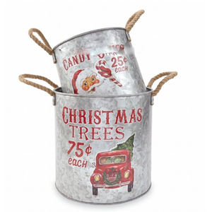 Seau de Noël en métal galvanisé de qualité durable, motif arbre blanc, pour la maison, sublimation vierge avec poignées en corde - Product Image 4