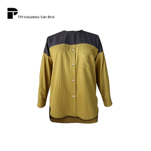 Blusa Elegante a Rayas Color Oliva, Fabricada en Malasia, Camisa Modesta de Manga Larga a Rayas para Mujer, Sin Plancha, para Uso Diario en la Oficina - Product Image 1