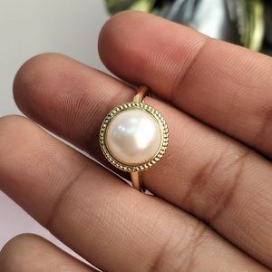 Bague en perle d'eau douce ronde, ajustable, taille unique, bijoux en perles - Product Image 1