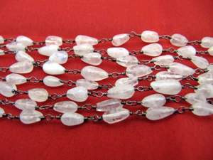 3- Feet Natural White <b>Rainbow</b> Moonstone Plain Smooth <b>Drop</b> Shape Beaded Rosary Chain - Product Image 4