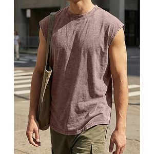 Chaleco de hombre estilo americano transfronterizo, de algodón puro de alto gramaje, con efecto lavado y estilo vintage, de hombros caídos, color liso, tipo camiseta sin mangas - Product Image 5