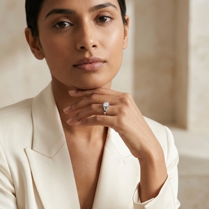 Bague de fiançailles classique pour femme avec diamant rond brillant PT950, bijoux en diamant naturel - Product Image 3
