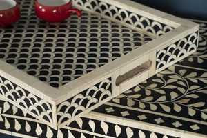 Elegant Classic Polished Double Tier Bone Inlay Tray Luxury Handmade Premium Quality Movable Decorative Dining <b>Table</b> - Product Image 3