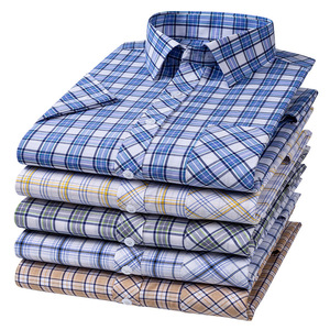 Chemise d'été à manches courtes pour hommes, 100% coton, à carreaux, boutonnée, streetwear, haut léger, vêtements de travail décontractés pour hommes - Product Image 3