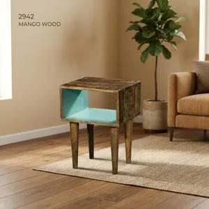 Mesa de Noche Rústica de Madera con Estante Abierto y Patas Altas Cónicas para Dormitorio - Product Image 5
