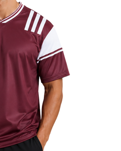Maroon <b>White</b> Men Performance V Neck T Shirt Short Sleeve Sports Jersey Quick Dry Breathable Custom Athletic Gym Training <b>Tee</b> Top - Product Image 4