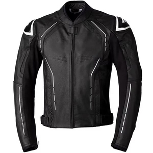Chaqueta de Motociclista de Cuero Negra para Hombre con Detalles Blancos, Ropa de Motociclismo Transpirable, Chaqueta Protectora de Manga Larga - Product Image 3