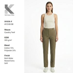 Pantalones de sarga para mujer, de algodón y poliéster, 285 GSM, con textura en ambos lados, extra suaves, color verde oliva, pantalones casuales, proveedor OEM - Product Image 1