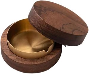 Cenicero Portátil Clásico de Madera de Nogal con Tapa, Diseño a Prueba de Viento, Revestimiento de Acero Inoxidable, Uso Interior/Exterior, Estilo Americano - Product Image 3