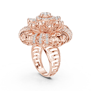 Anillo de Lujo con Diseño Floral y Diamantes Agrupados, Oro Rosa de 18K, Engaste de Múltiples Halo, Anillo de Diseñador para Mujer - Product Image 4