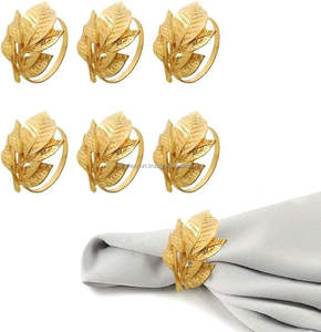 ห่วงใส่ผ้าเช็ดปากโลหะรูปใบไม้สีทองสำหรับบ้านโรงแรมร้านอาหารการตกแต่งโต๊ะเป็นสำเนียงสำหรับให้เป็นของขวัญ - Product Image 1