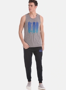 Camiseta sin Mangas Gris para Hombre, Cuello Redondo Estampado, Ropa Casual, Material de Algodón Transpirable - Product Image 3