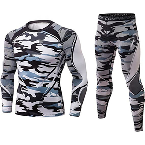 Survêtement de compression camouflage pour homme, manches longues, col rond, séchage rapide, coupe sportive, léger, en spandex et polyester, idéal pour l'été - Product Image 1