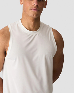 Men's White Cotton Tank <b>Top</b> O-Neck Solid Color Breathable Casual Knitted Style Polyester <b>Mesh</b> Solid Pattern 180 Grams - Product Image 3