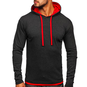 Sweat-shirt à capuche slim fit pour homme, couleur unie, en polyester tricoté, décontracté, automne, rouge, capuche doublée, cordon de serrage - Product Image 1