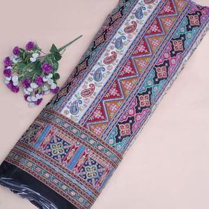 Off-<b>White</b> Crepe Embroidery Fabric 54 Inch Daman Border Material for Kurti Tunics Anarkali Gowns Suit Sets Salwar Kameez <b>Lehenga</b> - Product Image 6