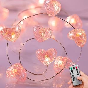 Valentine's Day Fairy <b>String</b> <b>Lights</b> 10.5 ft 30 LED Pink Heart Battery Operated with Timer Remote Twinkle Effect for Weddings - Product Image 1