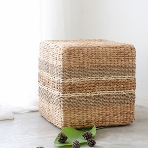 AURORA Handmade Water Hyacinth <b>Cube</b> Ottoman Modern Rustic Design Soft Home Furniture Stool Living Room Decor Apartment School - Product Image 1