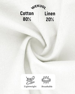 Men's White Cotton Oxford Pants Elastic Waist Casual Summer <b>Trousers</b> With Side Pockets Lightweight Breathable Fit - Product Image 6